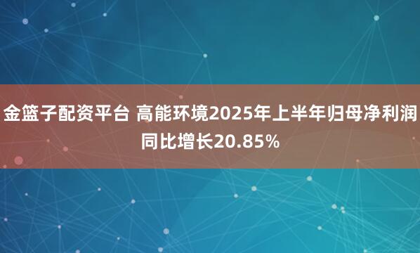 金篮子配资平台 高能环境2025年上半年归母净利润同比增长20.85%
