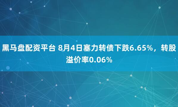 黑马盘配资平台 8月4日塞力转债下跌6.65%，转股溢价率0.06%
